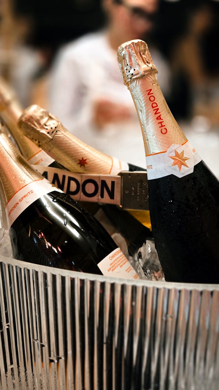 Elegant Chandon champagne bottles in ice, perfect for celebrations and toasts.